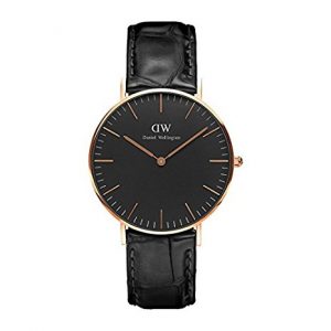 DANIEL WELLINGTON WITH LEATHER STRAP, BLACK CASE, QUARZ, TIMEPIECE, MENS WATCHES