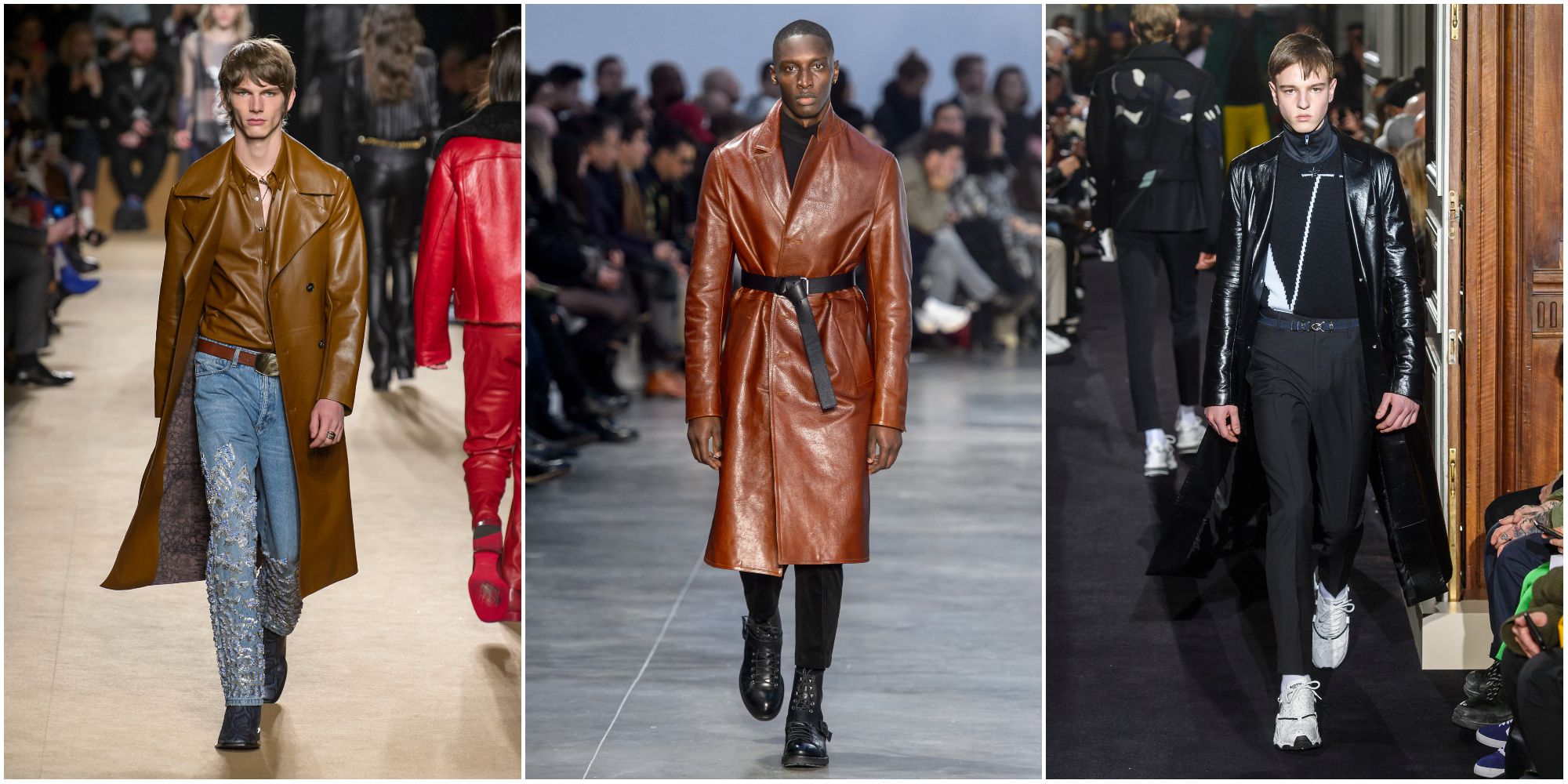 fashion trends autumn winter 2018 2019, leather trench from fashion week 2018 - men