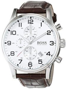Hugo Boss Aeroliner 1512447 - Elegante cronografo da uomo con cassa in acciaio INOX e cinturino in pelle marrone