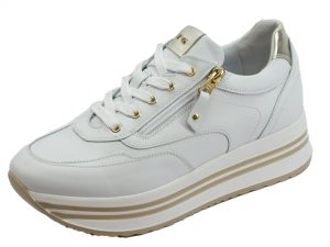 Nero Giardini Skipper Bianco oxigen Platino Sneakers Donna in Pelle Bianca Zeppa Media