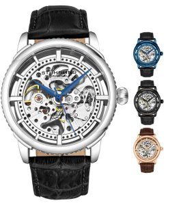 Stuhrling Originale orologio automatico da uomo, quadrante scheletro con cinturino in pelle, serie 3933