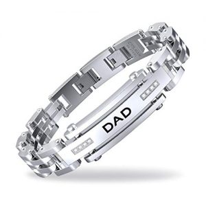 COOLMAN DAD Bracciali uomo Regolabili in Cubi Zirconi Intarsiati 21.5-23 cm in Acciaio Inox Braccialetto Papà Inciso