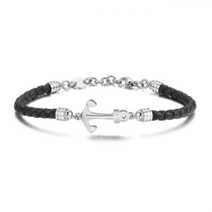 Brosway Bracciale Uomo con Ancora Horizon in Pelle Intrecciata e Acciaio BHO30