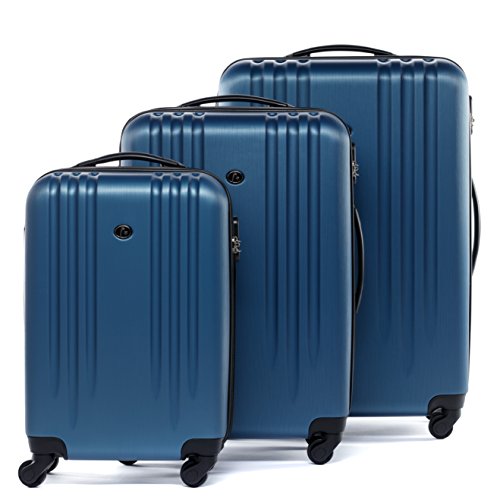 FERGÉ set di 3 valigie viaggio MARSIGLIA - bagaglio rigido dure leggera 3 pezzi valigetta 4 ruote girevole blu, valigie da viaggio
