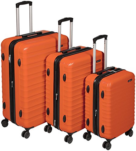 AmazonBasics - Set di trolley rigidi con rotelle girevoli, Set da 3 pezzi (55 cm, 68 cm, 78 cm), Arancione, valigie da viaggio