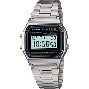CASIO A158 - Orologio da polso, cinturino in acciaio inossidabile, orologi digitali uomo