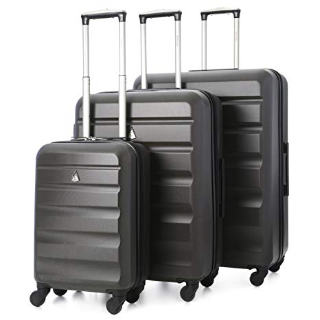 Aerolite - Set di 3 Trolley in ABS - Valigie rigide e leggere con 4 ruote - 55cm Bagaglio a mano + Bagaglio medio 69cm + bagaglio grande 79cm - Grigio Carbone, valigie da viaggio