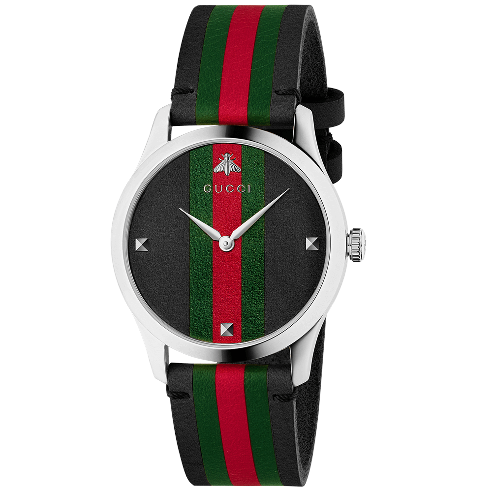 guccigtimeless38mmblackredgreenverticalstripedialstrapwatch