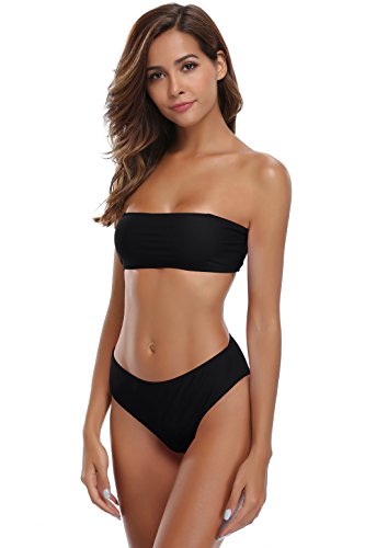 SHEKINI Costumi da Bagno Donna Sexy Push Up Bikini Set Imbottito del Bandeau Due Pezzi Bikini Triangolo Mid Waisted Bottom Swimwear Bretelle Rimovibili
