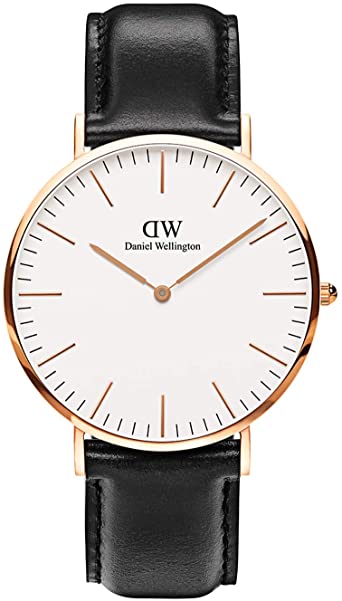 Daniel Wellington Classic Sheffield - Orologio da polso in pelle, da uomo e donna, 36 mm, colore: nero/oro rosa
