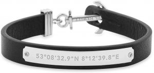 Paul Hewitt Bracciale unisex Signum Coordinate - Bracciale Ancora in Pelle da Donna (Nero) con Ciondolo Ancora in Acciaio (Acciaio)
