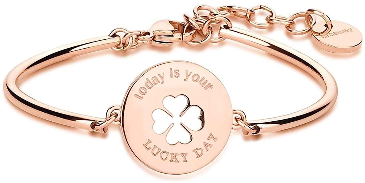 Bracciale rigido donna in acciaio gold con centrale QUADRIFOGLIO BROSWAY BHK49