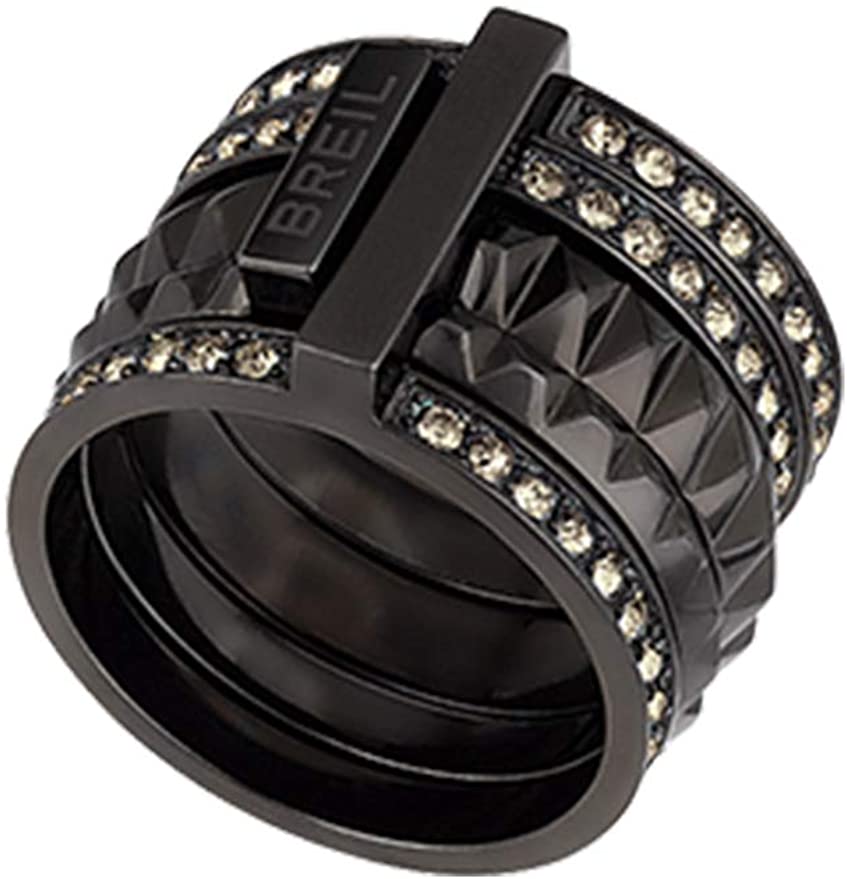 Breil Gioiello Collezione Rockers Jewels, Anello da Donna in Acciaio COLORATO Colore Nero Misura 14 con Crystal Jewellery - TJ2816
