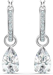 Swarovski Orecchini a Cerchio Attract Pear Mini, Bianco, Placcato Rodio

