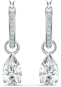 Swarovski Orecchini a Cerchio Attract Pear Mini, Bianco, Placcato Rodio
