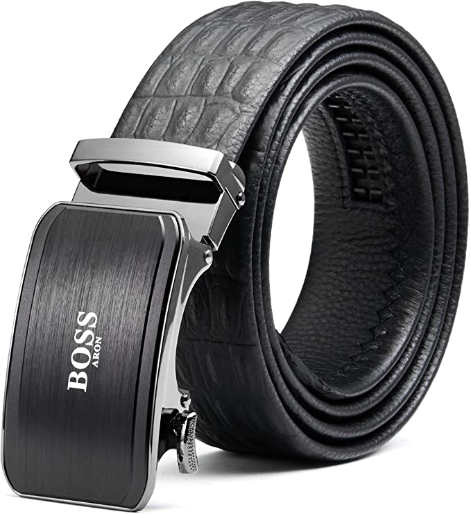 BOSS Aron - Cintura a cricchetto regolabile da 35 mm, in vera pelle, con fibbia automatica, da taglio per adattarla!
