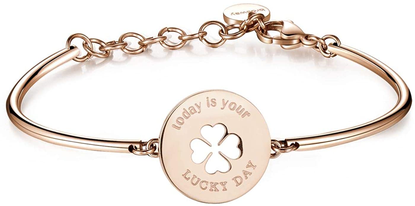 Bracciale rigido donna in acciaio gold con centrale QUADRIFOGLIO BROSWAY BHK49