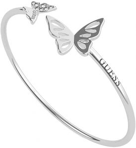 Bracciale GUESS Fly Away UBB70117-S in acciaio inox aperto rodiato Swarovski finisce farfalle
