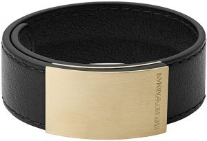 Emporio Armani EGS2752710 - Bracciale da uomo con bottone automatico, in pelle, colore: Nero
