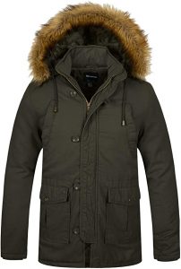 Wantdo Cappotto Caldo Invernale Giacca con Cappuccio Staccabile in Pelliccia Giubbotto Media Lunga Antivento Parka Casual Imbottito Outdoor Uomo
