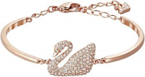 Swarovski Bracciale rigido Swan, bianco, Placcato oro rosa
