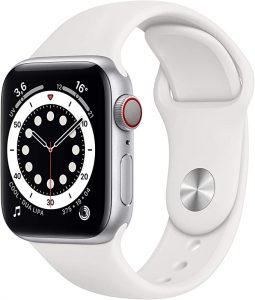 Apple Watch Series 6 (GPS + Cellular, 40 mm) Cassa in alluminio color argento con Cinturino Sport bianco
