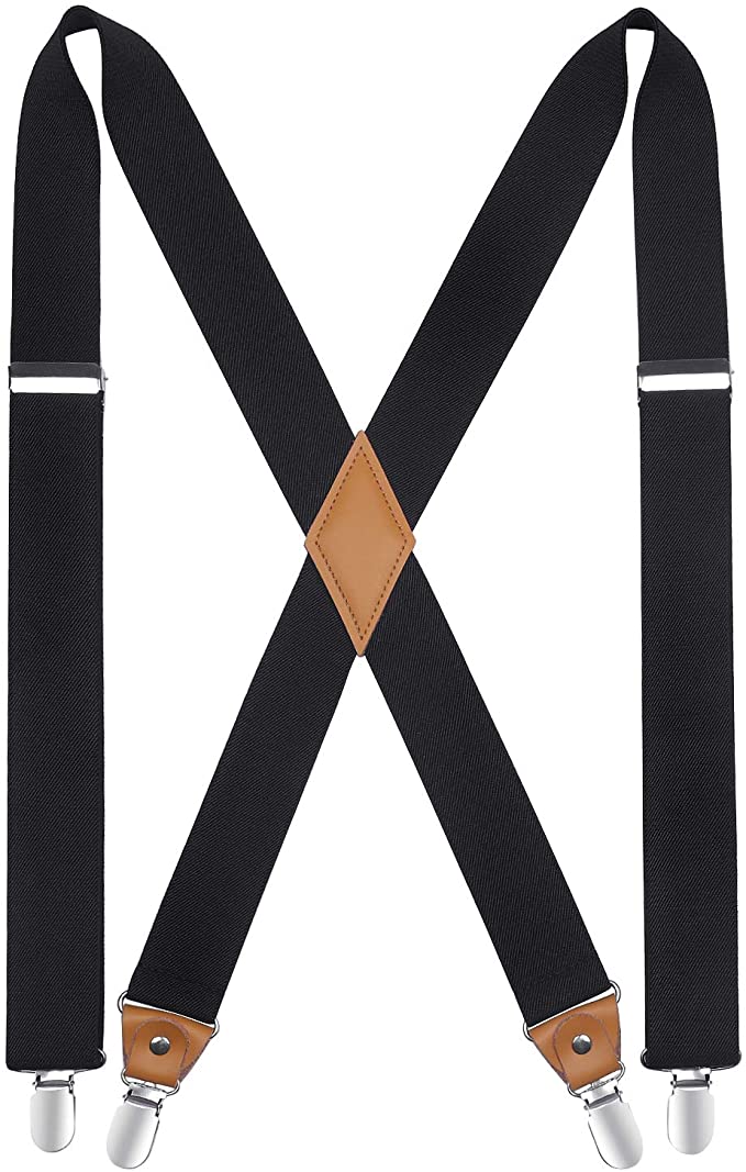 HISDERN Bretelle per uomo con molto forte 4 clip Bretelle Heavy Duty Bretelle regolabili in stile X