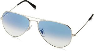 Ray-Ban RB3025 Aviator Occhiali da Sole Unisex Adulto, Colore Argento, Lenti Blu sfumato chiaro, 55 mm
