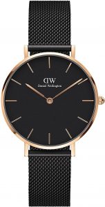 Daniel Wellington Petite Ashfield Orologio Donna, 32mm, in Maglia, Nero/Oro Rosato
