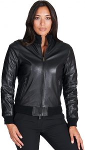 D'Arienzo Bomber in Pelle Nera Donna Giacca Vintage Giubbotto Moto Vera Pelle Made in Italy G155

