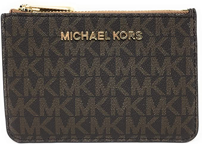 Michael Kors Jet Set Travel Small Top Zip Coin Pouch with ID Holder - PVC Coated Twill (Brown & Acorn)
